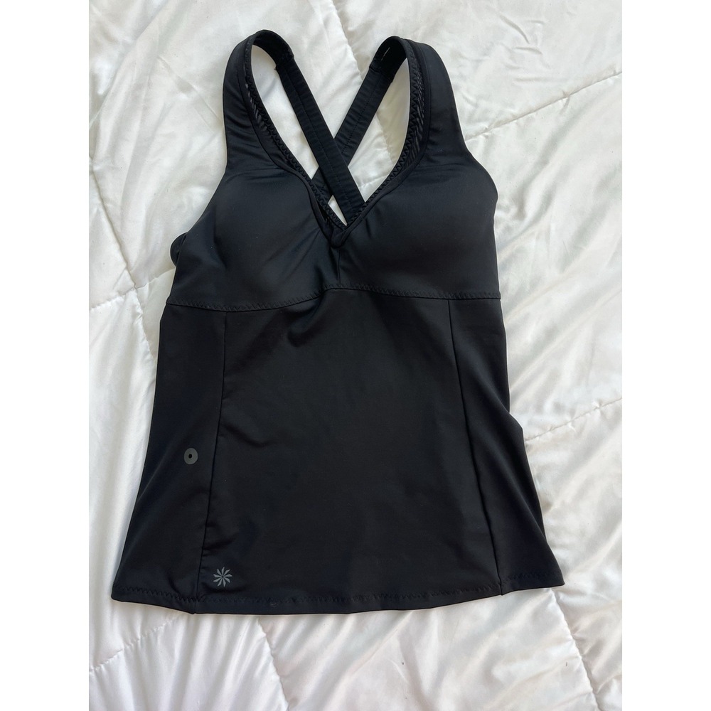 Athleta Black Sports Tank‎ Top Size XS Support Bra Crossback Mesh back paneling
